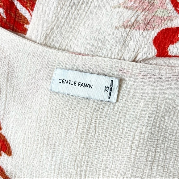 GENTLE FAWN 90s Ivory Floral Short Sleeve Button Front V-Neck Skater Dress XS - Picture 3 of 4